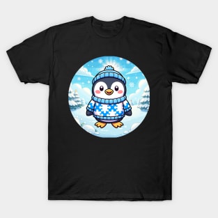 Cute Winter Penguin With Christmas Background And Puzzle Piece Sweater T-Shirt